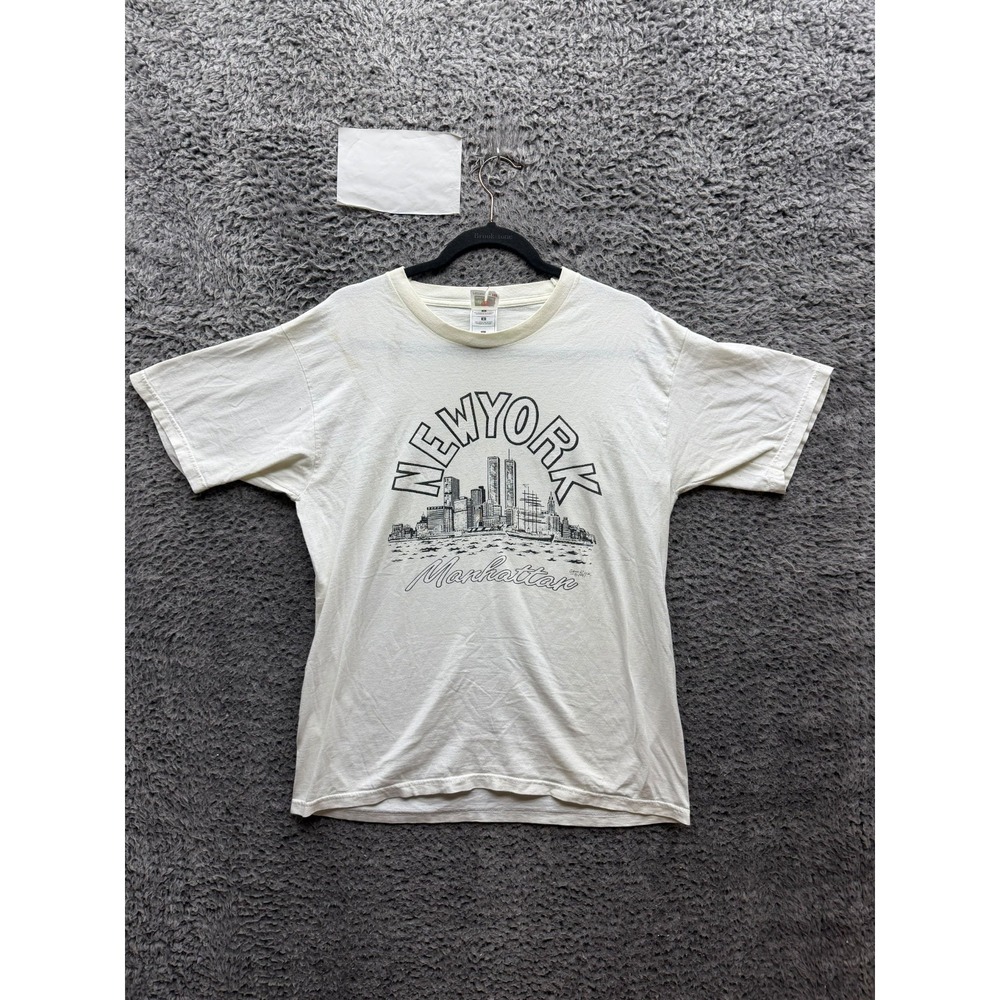 Vintage 90s New York Manhattan Skyline Graphic Short Sleeve T-Shirt White Size L